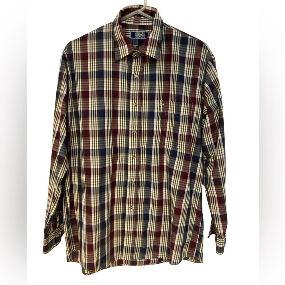 Sutter & Grant L vintage  Blue and Cream Plaid Casual Button Down Shirt